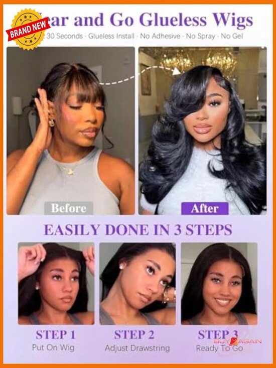 7x6 Lace Front Human Hair Wig Glueless 250% Density Body Wave 16 Inch main image 4